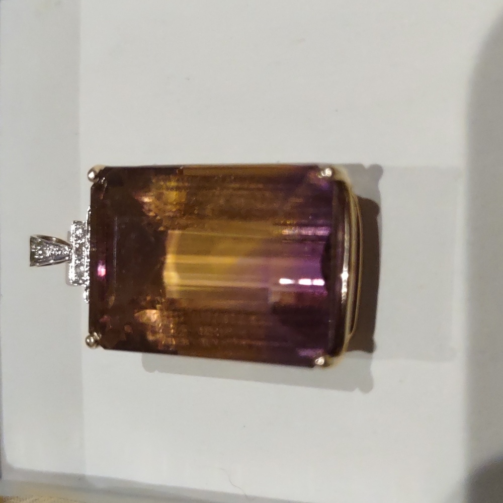 Ametrine Stone pendant amethyst, citrine stone, 14 kt yellow gold diamon… - Picture 2 of 6